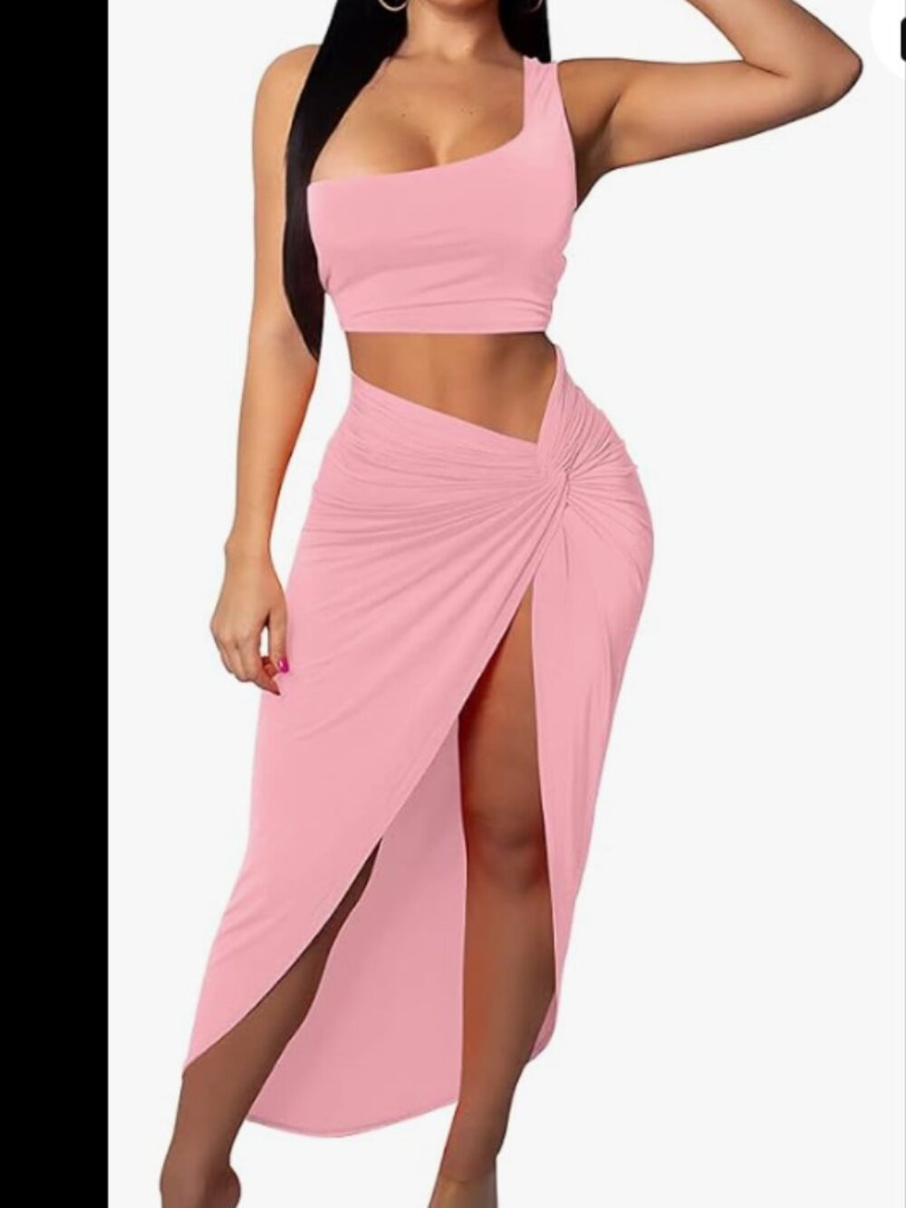 Women's Sexy One Shoulder Long Bodycon Slit Skirt 2 Pieces Dress